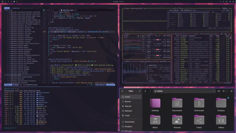 Omarchy desktop in the Tokyo Night theme